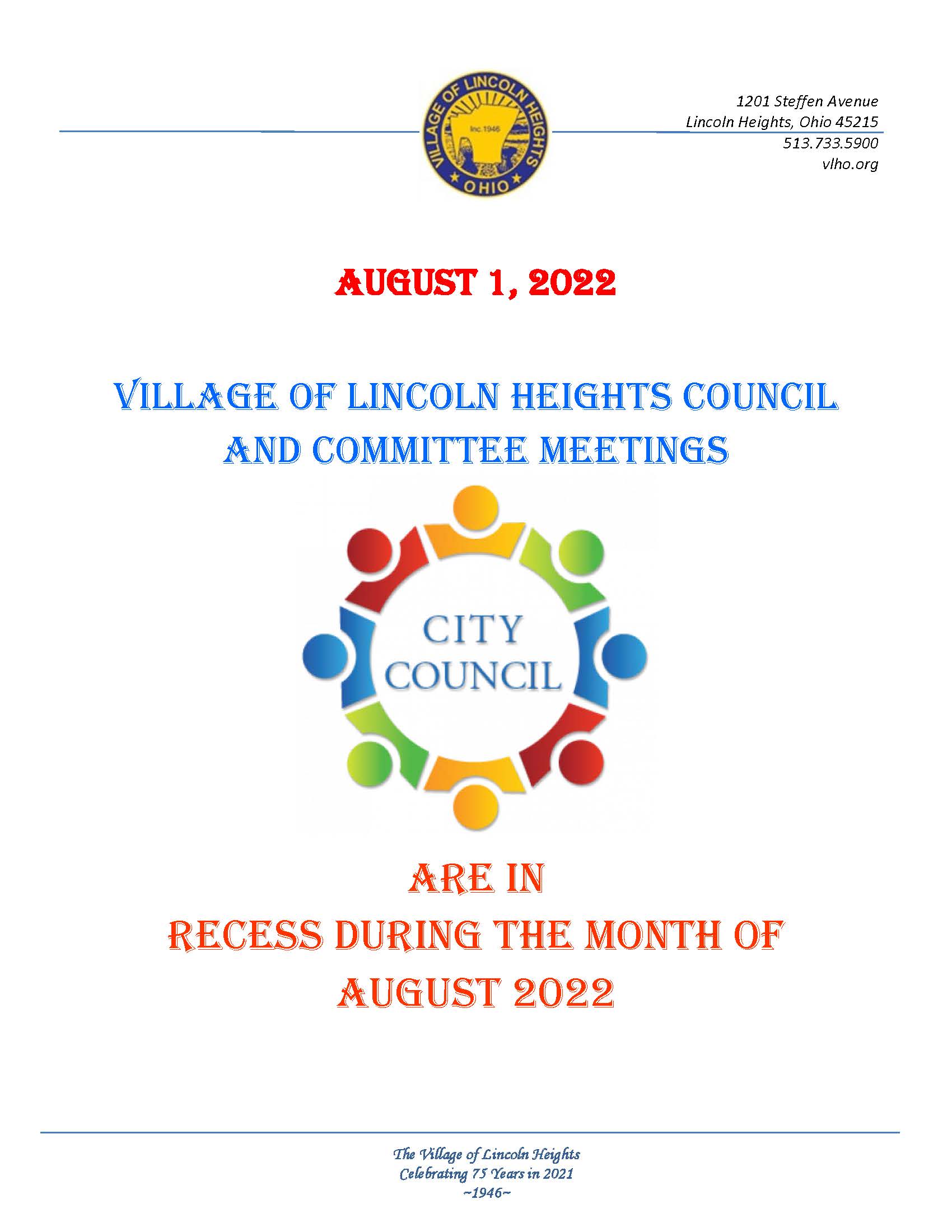 RECESS FLYER ANNOUNCEMENT FOR COUNCIL IN AUGUST 2022